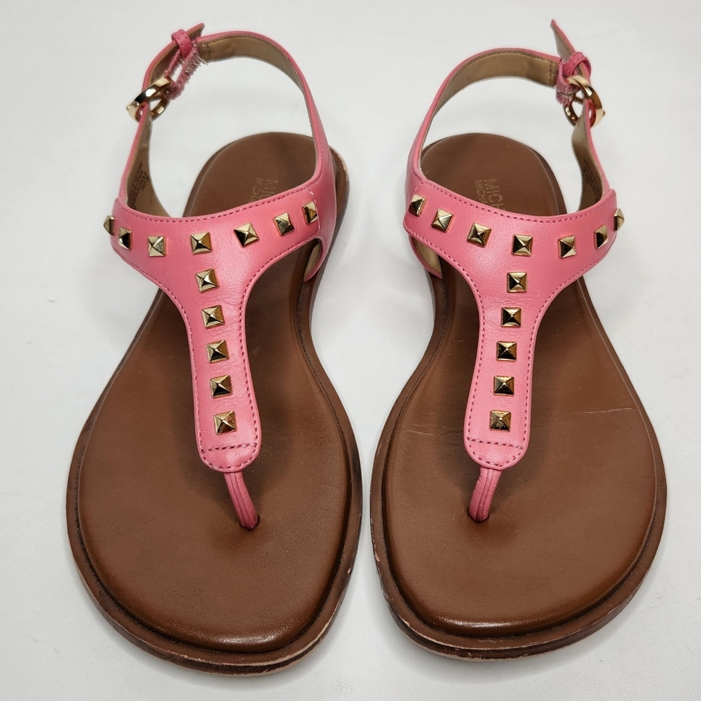 Michael Kors Studded T-Strap Sandals Womens Size 5.5 Pink Slingback Barbiecore